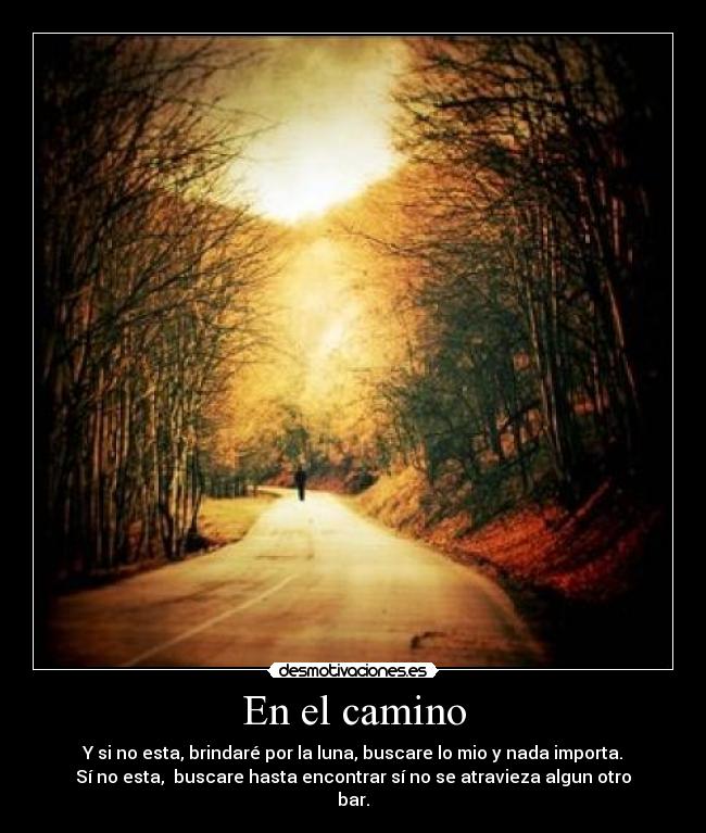 En el camino - Y si no esta, brindaré por la luna, buscare lo mio y nada importa.
Sí no esta,  buscare hasta encontrar sí no se atravieza algun otro
bar.