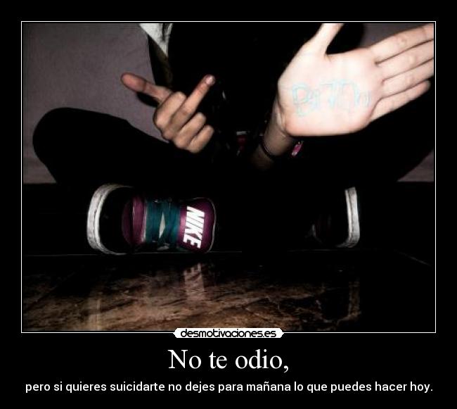 No te odio, - pero si quieres suicidarte no dejes para mañana lo que puedes hacer hoy.