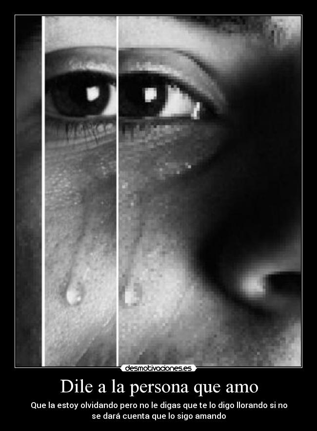Dile a la persona que amo - Que la estoy olvidando pero no le digas que te lo digo llorando si no
se dará cuenta que lo sigo amando
