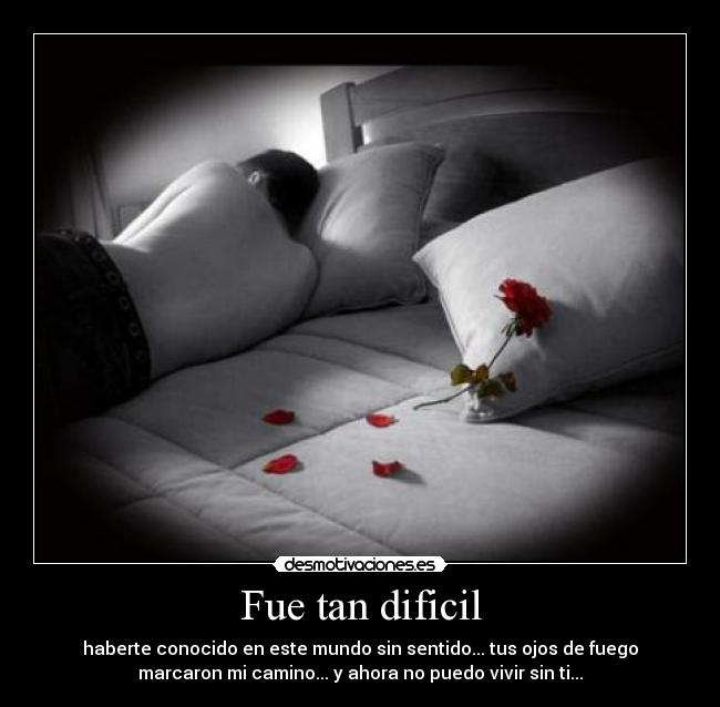 Fue tan dificil - haberte conocido en este mundo sin sentido... tus ojos de fuego
marcaron mi camino... y ahora no puedo vivir sin ti...
