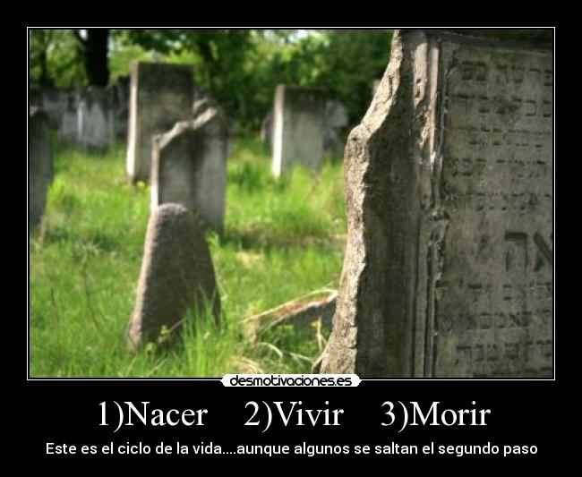 1)Nacer    2)Vivir    3)Morir - Este es el ciclo de la vida....aunque algunos se saltan el segundo paso