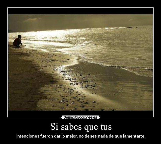 Si sabes que tus - intenciones fueron dar lo mejor, no tienes nada de que lamentarte.