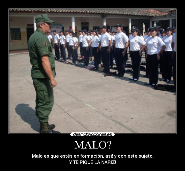 MALO? - Malo es que estés en formación, asi! y con este sujeto,
Y TE PIQUE LA NARIZ!