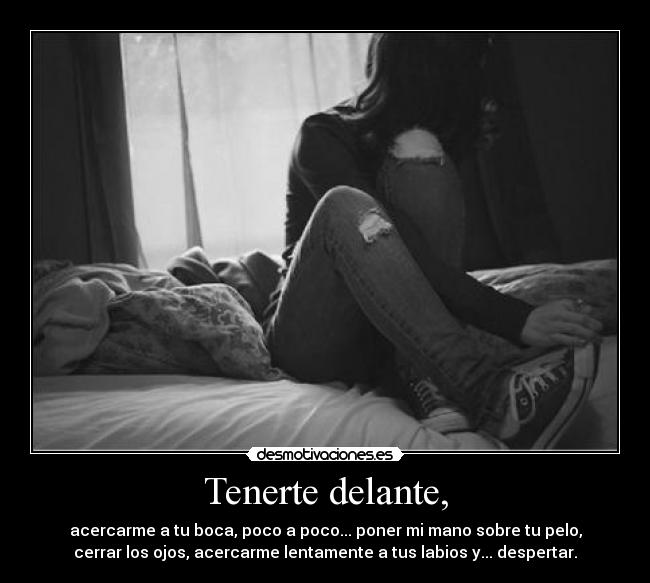 Tenerte delante, - acercarme a tu boca, poco a poco... poner mi mano sobre tu pelo,
cerrar los ojos, acercarme lentamente a tus labios y... despertar.