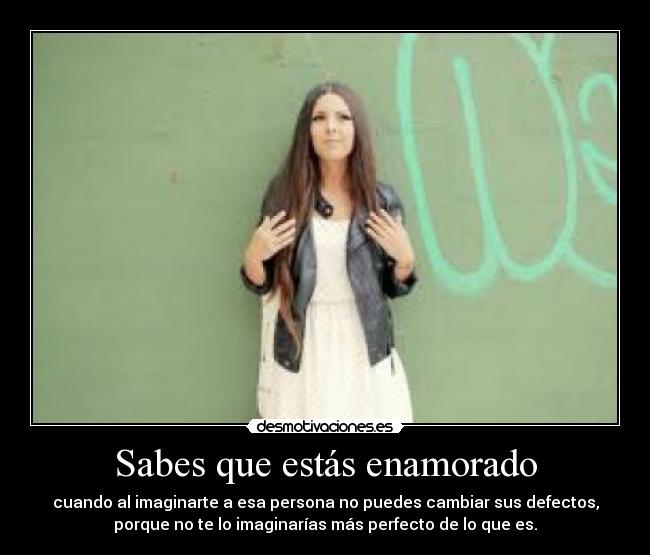Sabes que estás enamorado - cuando al imaginarte a esa persona no puedes cambiar sus defectos,
porque no te lo imaginarías más perfecto de lo que es.
