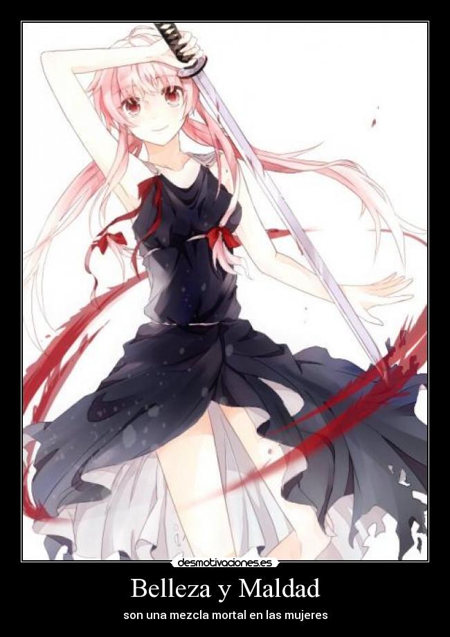 carteles anime mujeres mirai nikki maldad belleza yuno gasai desmotivaciones