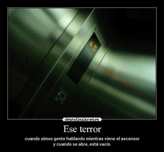 Ese terror - cuando oímos gente hablando mientras viene el ascensor
y cuando se abre, está vacío.