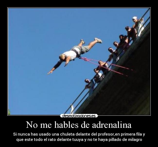 No me hables de adrenalina - Si nunca has usado una chuleta delante del profesor,en primera fila y
que este todo el rato delante tuuya y no te haya pillado de milagro