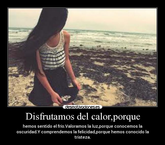 Disfrutamos del calor,porque - hemos sentido el frío.Valoramos la luz,porque conocemos la
oscuridad.Y comprendemos la felicidad,porque hemos conocido la
tristeza.