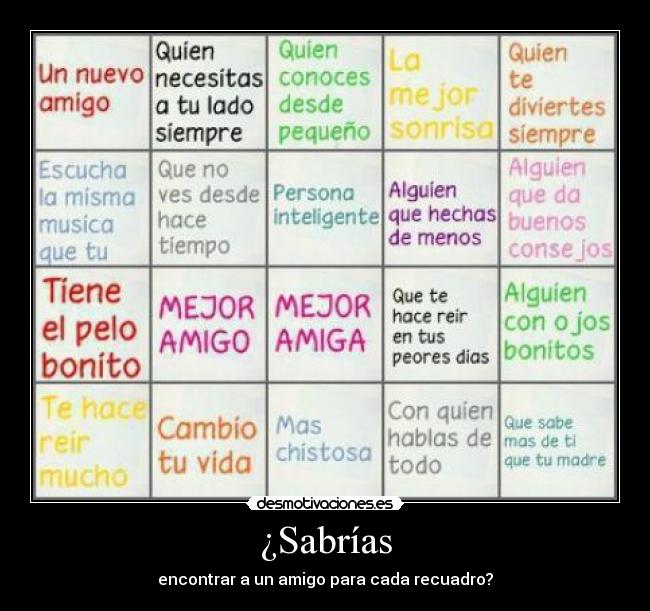 ¿Sabrías - encontrar a un amigo para cada recuadro?