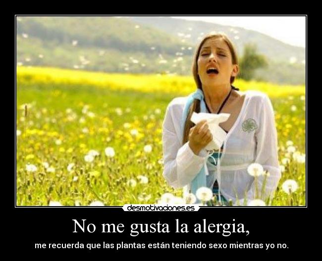 No me gusta la alergia, - me recuerda que las plantas están teniendo sexo mientras yo no.