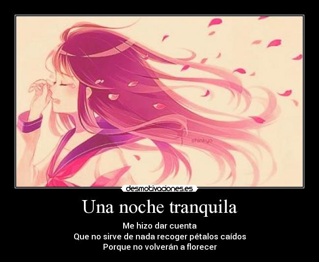 Una noche tranquila - Me hizo dar cuenta
Que no sirve de nada recoger pétalos caídos
Porque no volverán a florecer