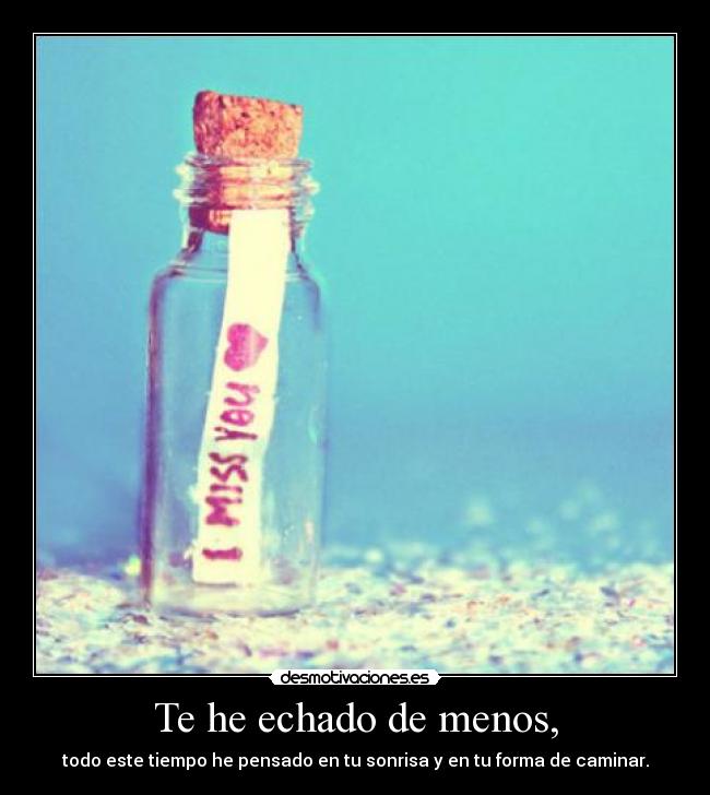 Te he echado de menos, - todo este tiempo he pensado en tu sonrisa y en tu forma de caminar.
