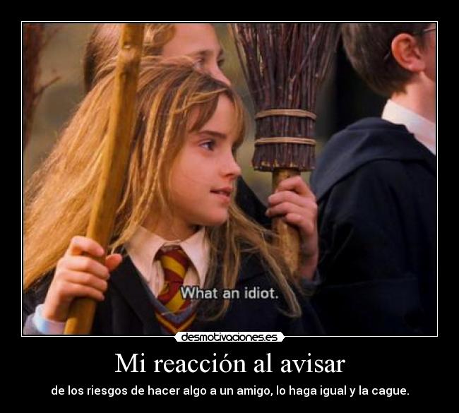 Mi reacción al avisar - de los riesgos de hacer algo a un amigo, lo haga igual y la cague.
