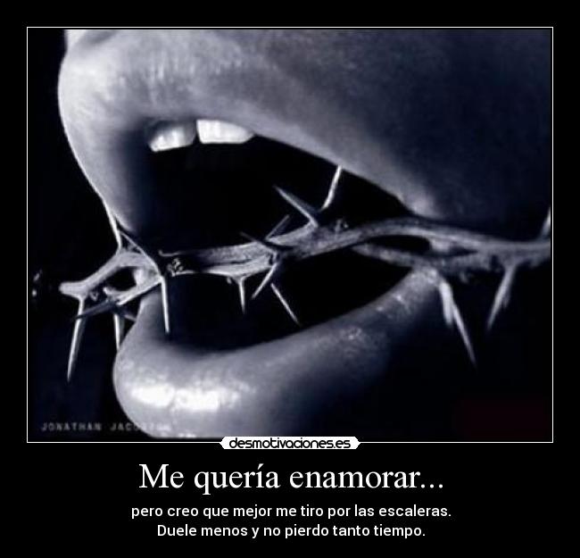 Me quería enamorar... - pero creo que mejor me tiro por las escaleras.
Duele menos y no pierdo tanto tiempo.