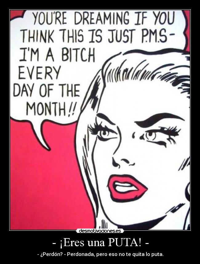 - ¡Eres una PUTA! - - - ¿Perdón? - Perdonada, pero eso no te quita lo puta.