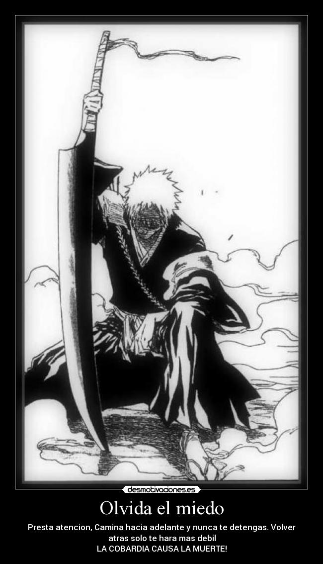 Olvida el miedo - Presta atencion, Camina hacia adelante y nunca te detengas. Volver
atras solo te hara mas debil
LA COBARDIA CAUSA LA MUERTE!