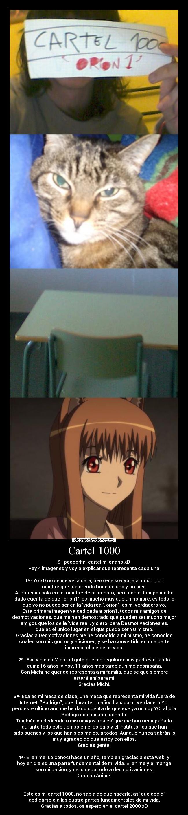 carteles cartel 1000 porfin orion1 michi horo anime harukaz cartel milenario desmotivaciones gracias desmotivaciones