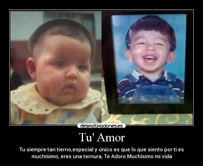 Tu Amor - Tu siempre tan tierno,especial y único es que lo que siento por ti es
muchísimo, eres una ternura, Te Adoro Muchísimo mi vida