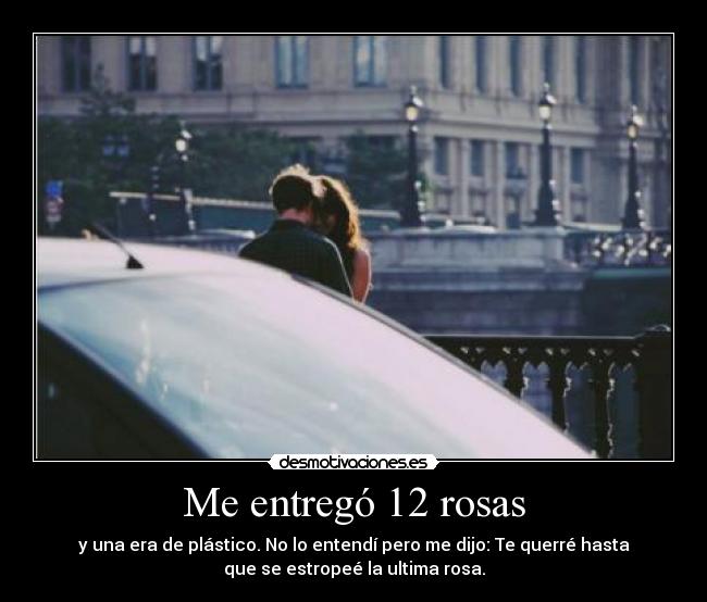 Me entregó 12 rosas - y una era de plástico. No lo entendí pero me dijo: Te querré hasta
que se estropeé la ultima rosa.