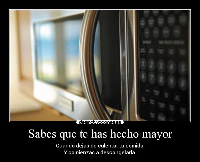 Sabes que te has hecho mayor - Cuando dejas de calentar tu comida 
Y comienzas a descongelarla.