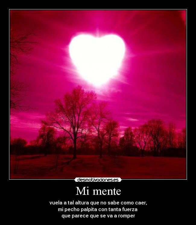 Mi mente - vuela a tal altura que no sabe como caer,
mi pecho palpita con tanta fuerza
que parece que se va a romper