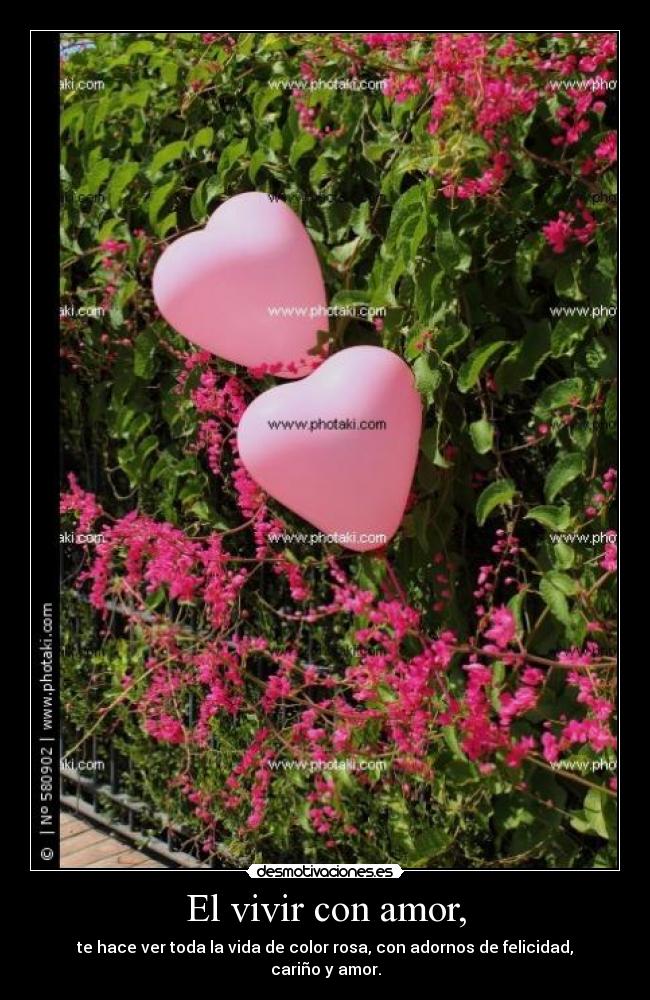 El vivir con amor, - te hace ver toda la vida de color rosa, con adornos de felicidad, cariño y amor.