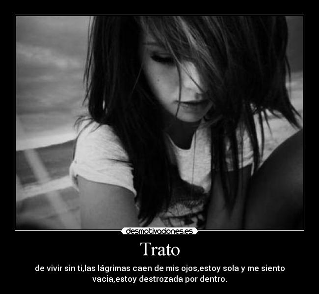 Trato - de vivir sin ti,las lágrimas caen de mis ojos,estoy sola y me siento
vacia,estoy destrozada por dentro.