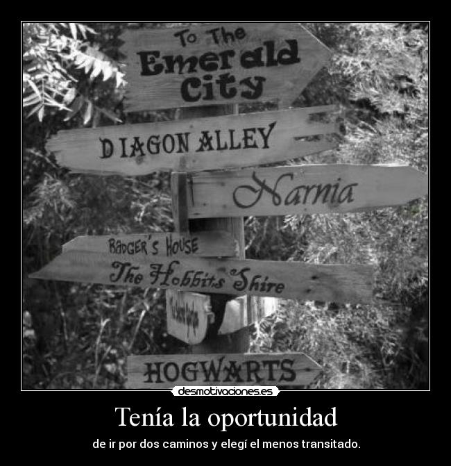 Tenía la oportunidad - de ir por dos caminos y elegí el menos transitado.
