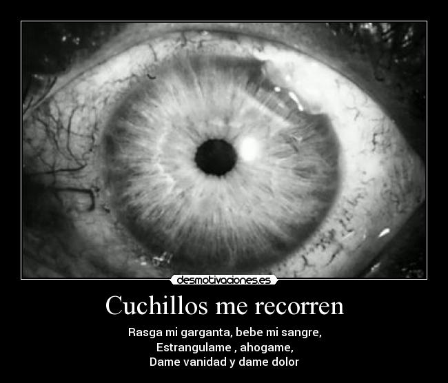 Cuchillos me recorren - Rasga mi garganta, bebe mi sangre,
Estrangulame , ahogame,
Dame vanidad y dame dolor