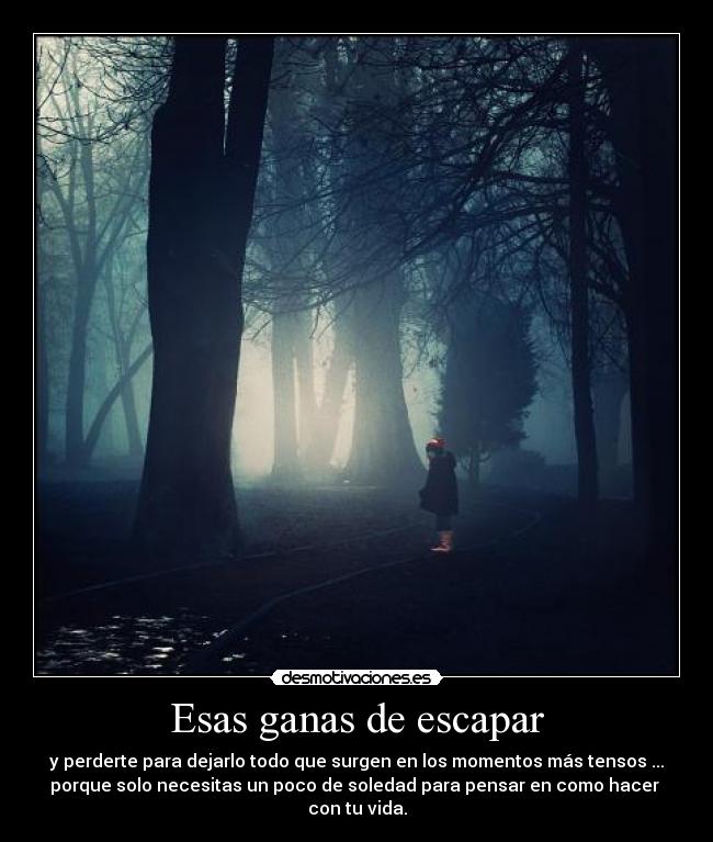 Esas ganas de escapar - y perderte para dejarlo todo que surgen en los momentos más tensos ...
porque solo necesitas un poco de soledad para pensar en como hacer
con tu vida.