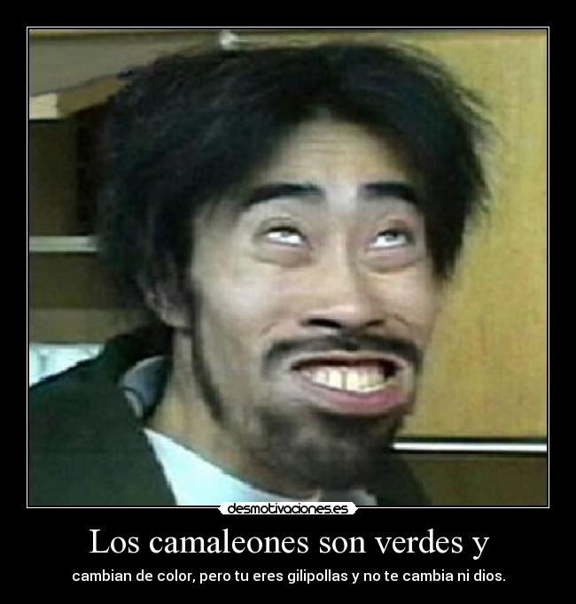 Los camaleones son verdes y - cambian de color, pero tu eres gilipollas y no te cambia ni dios.