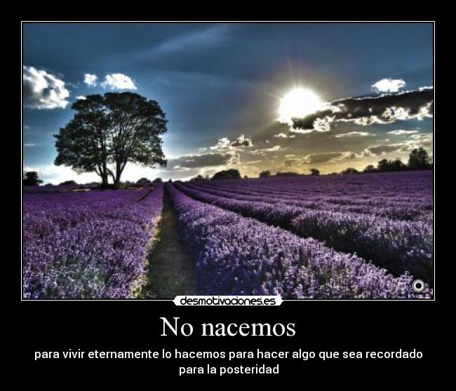 No nacemos - para vivir eternamente lo hacemos para hacer algo que sea recordado
para la posteridad