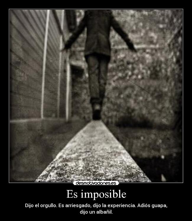 Es imposible - Dijo el orgullo. Es arriesgado, dijo la experiencia. Adiós guapa, dijo un albañil.