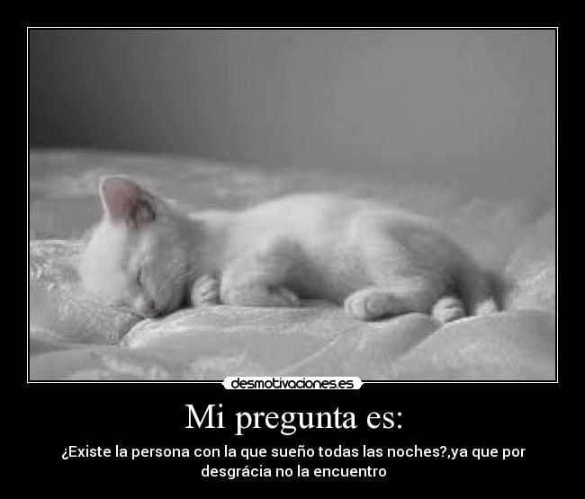 Mi pregunta es: - ¿Existe la persona con la que sueño todas las noches?,ya que por
desgrácia no la encuentro