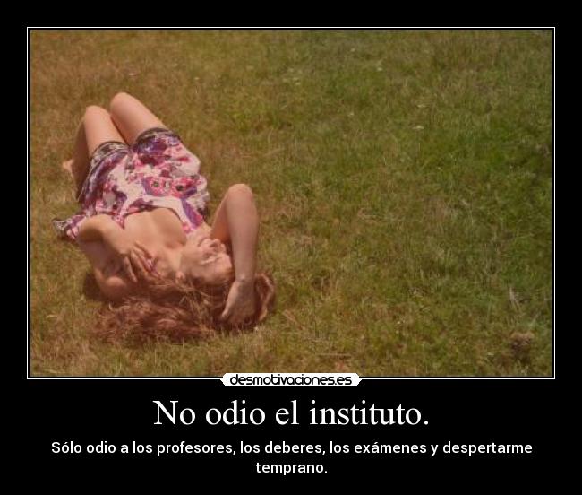 No odio el instituto. - Sólo odio a los profesores, los deberes, los exámenes y despertarme temprano.