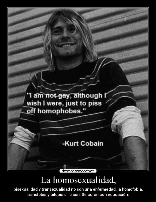 La homosexualidad, - bisexualidad y transexualidad no son una enfermedad. la homofobia,
transfobia y bifobia si lo son. Se curan con educación.