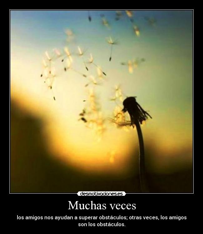 Muchas veces - los amigos nos ayudan a superar obstáculos; otras veces, los amigos
son los obstáculos.