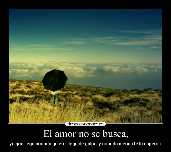 El amor no se busca, - ya que llega cuando quiere, llega de golpe, y cuando menos te lo esperas.