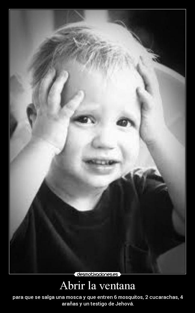 Abrir la ventana - para que se salga una mosca y que entren 6 mosquitos, 2 cucarachas, 4
arañas y un testigo de Jehová.