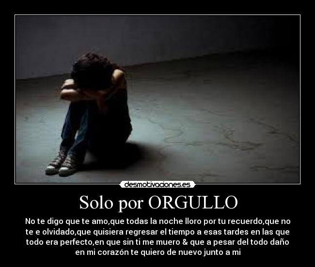 Solo por ORGULLO - No te digo que te amo,que todas la noche lloro por tu recuerdo,que no
te e olvidado,que quisiera regresar el tiempo a esas tardes en las que
todo era perfecto,en que sin ti me muero & que a pesar del todo daño
en mi corazón te quiero de nuevo junto a mi♥