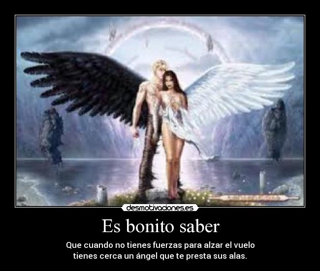Es bonito saber - Que cuando no tienes fuerzas para alzar el vuelo
tienes cerca un ángel que te presta sus alas.