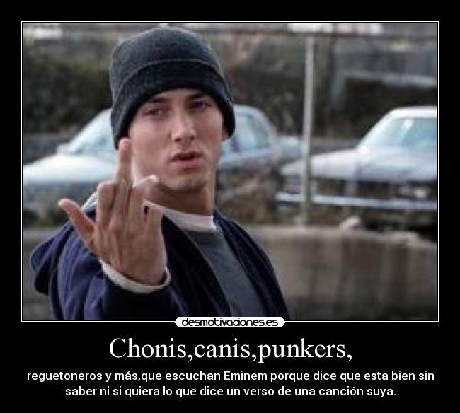 Chonis,canis,punkers, - reguetoneros y más,que escuchan Eminem porque dice que esta bien sin
saber ni si quiera lo que dice un verso de una canción suya.