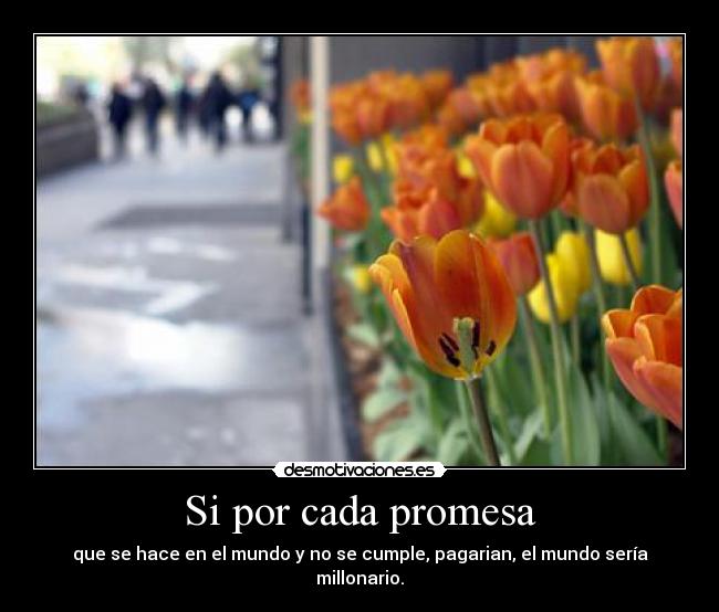 Si por cada promesa - que se hace en el mundo y no se cumple, pagarian, el mundo sería millonario.