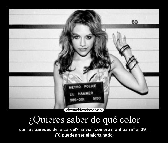 ¿Quieres saber de qué color - son las paredes de la cárcel? ¡Envía compro marihuana al 091!
¡Tú puedes ser el afortunado!