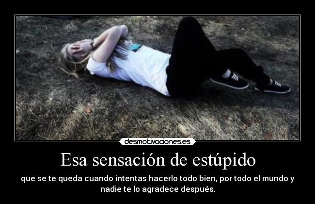 Esa sensación de estúpido - que se te queda cuando intentas hacerlo todo bien, por todo el mundo y
nadie te lo agradece después.