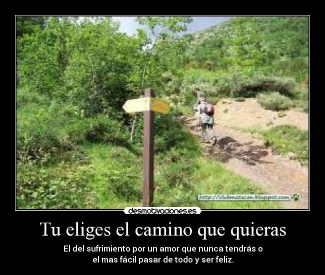 Tu eliges el camino que quieras - El del sufrimiento por un amor que nunca tendrás o
el mas fácil pasar de todo y ser feliz.