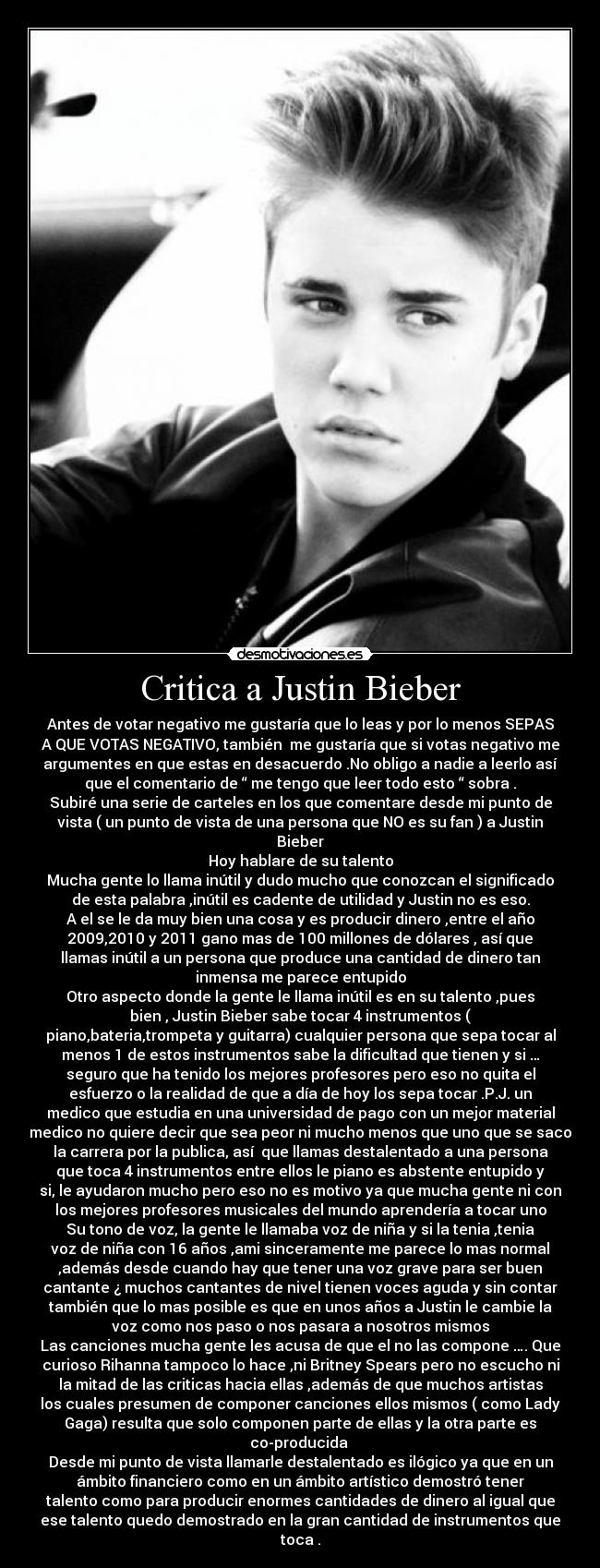 Critica a Justin Bieber -