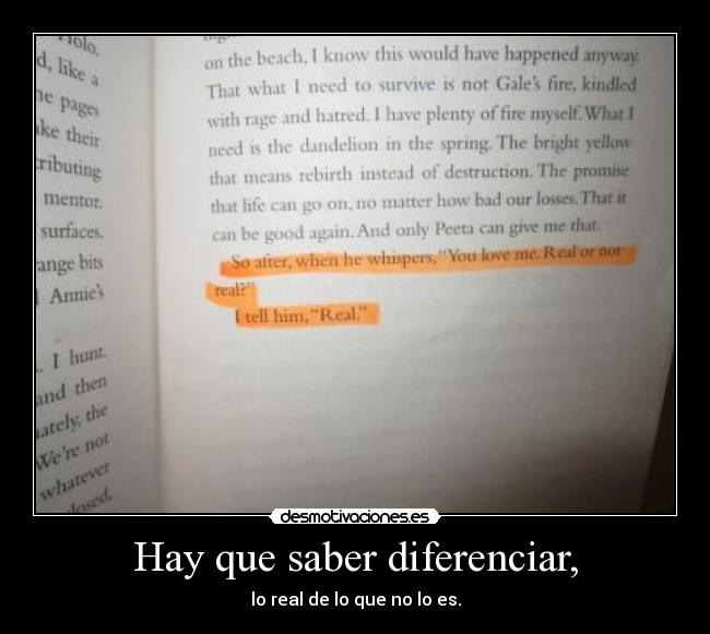 Hay que saber diferenciar, - lo real de lo que no lo es.