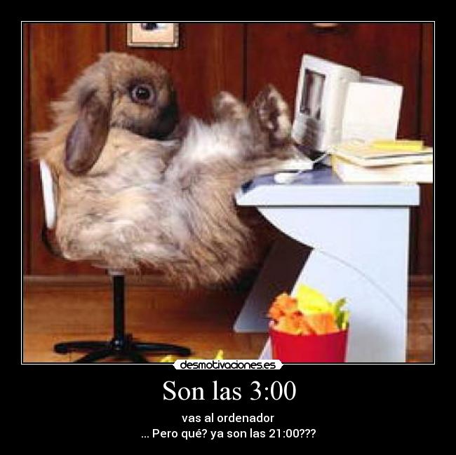 Son las 3:00 - vas al ordenador
... Pero qué? ya son las 21:00???
